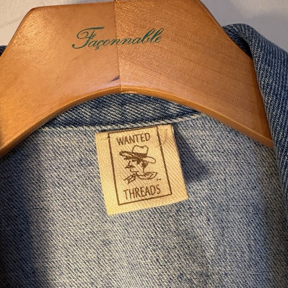 Apache West Wanted Threads Vintage Denim Jean Embroidered Cropped Vest, SZ Large - Picture 3 of 10